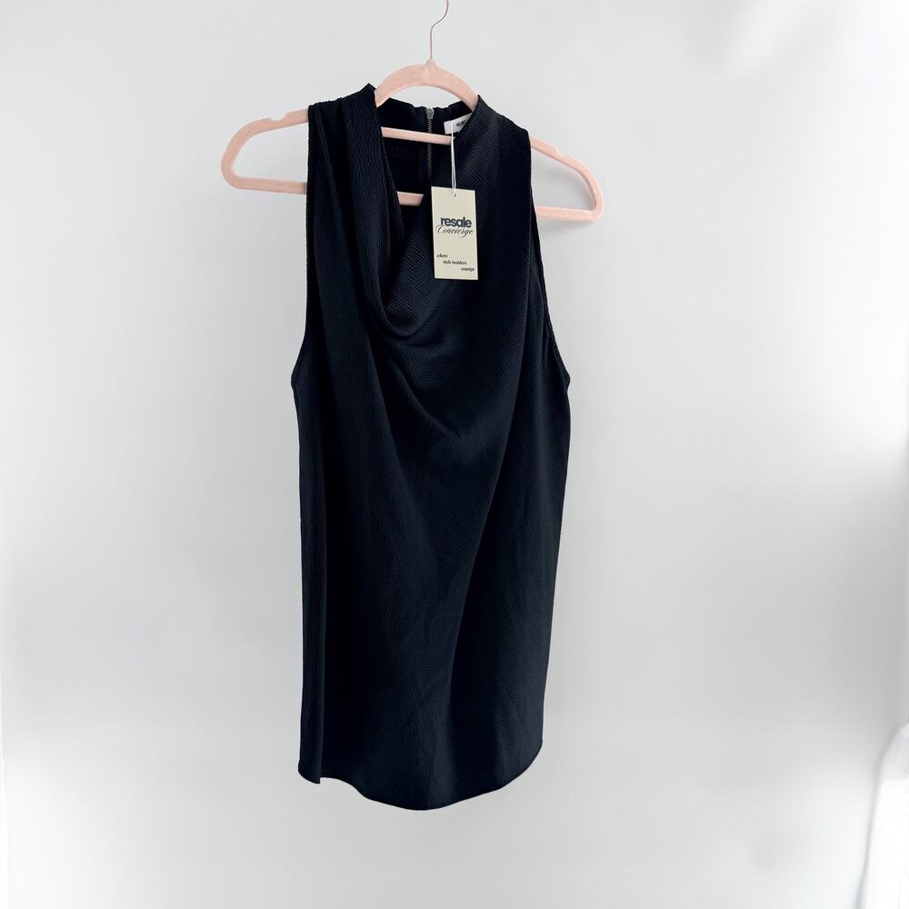 Helmut Lang Sleeveless Waterfall Cowl Neck Blouse Top Black Women's Size Large